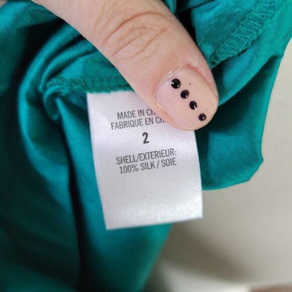 Theory Silk Mini Dress Sleeveless One Shoulder Tie Kelly Green 2‎ - Picture 6 of 7